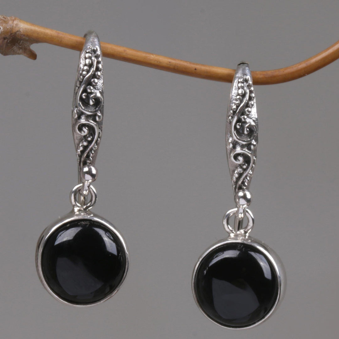 Black Onyx Sterling Silver Earrings - Purity of Moonlight