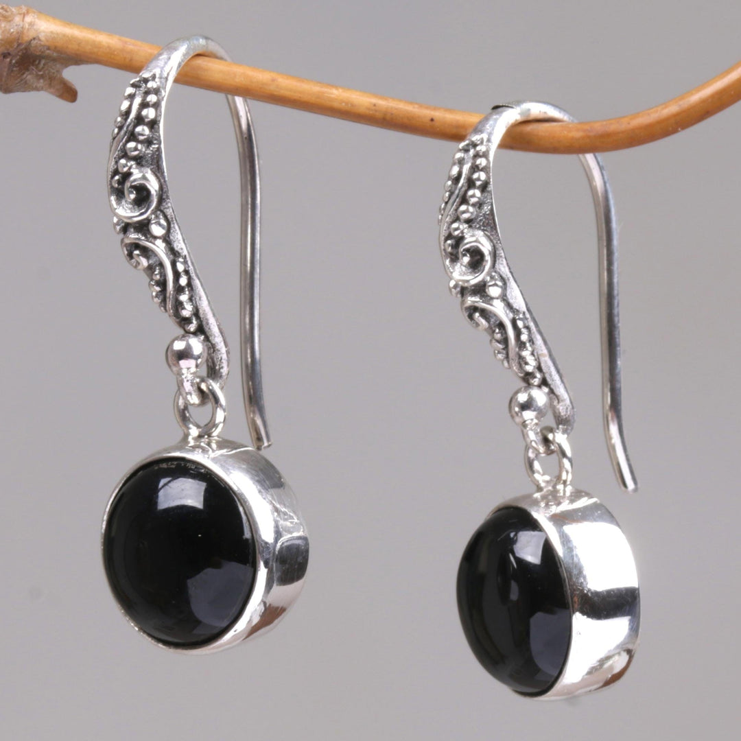 Black Onyx Sterling Silver Earrings - Purity of Moonlight