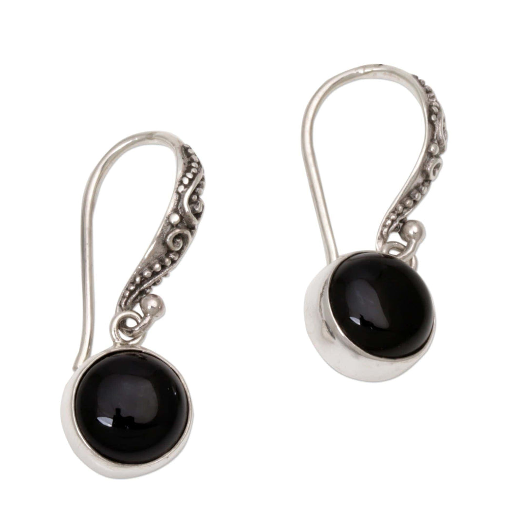 Black Onyx Sterling Silver Earrings - Purity of Moonlight