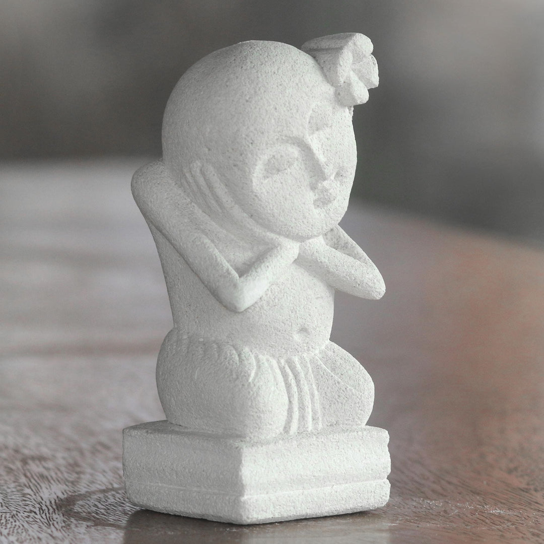 Handmade Sandstone Sculpture from Indonesia - Dreaming Child