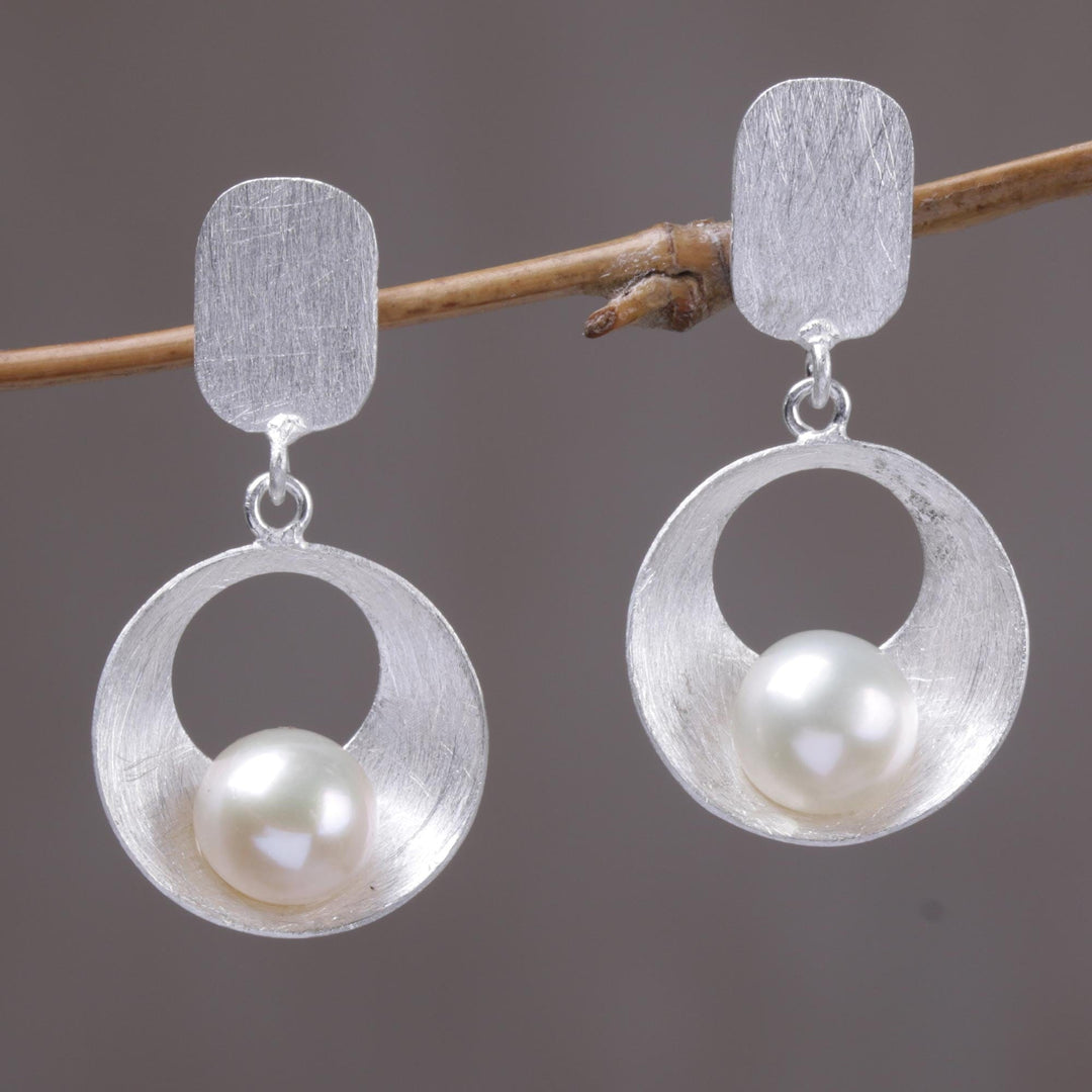 Cultured Mabe Pearl and Sterling Silver Earrings - Moon Vortex