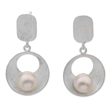 Cultured Mabe Pearl and Sterling Silver Earrings - Moon Vortex