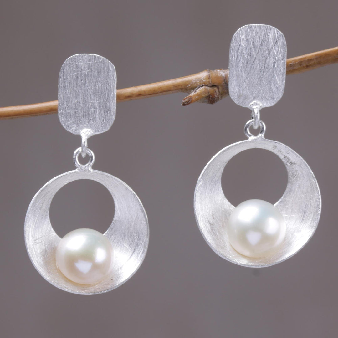 Cultured Mabe Pearl and Sterling Silver Earrings - Moon Vortex