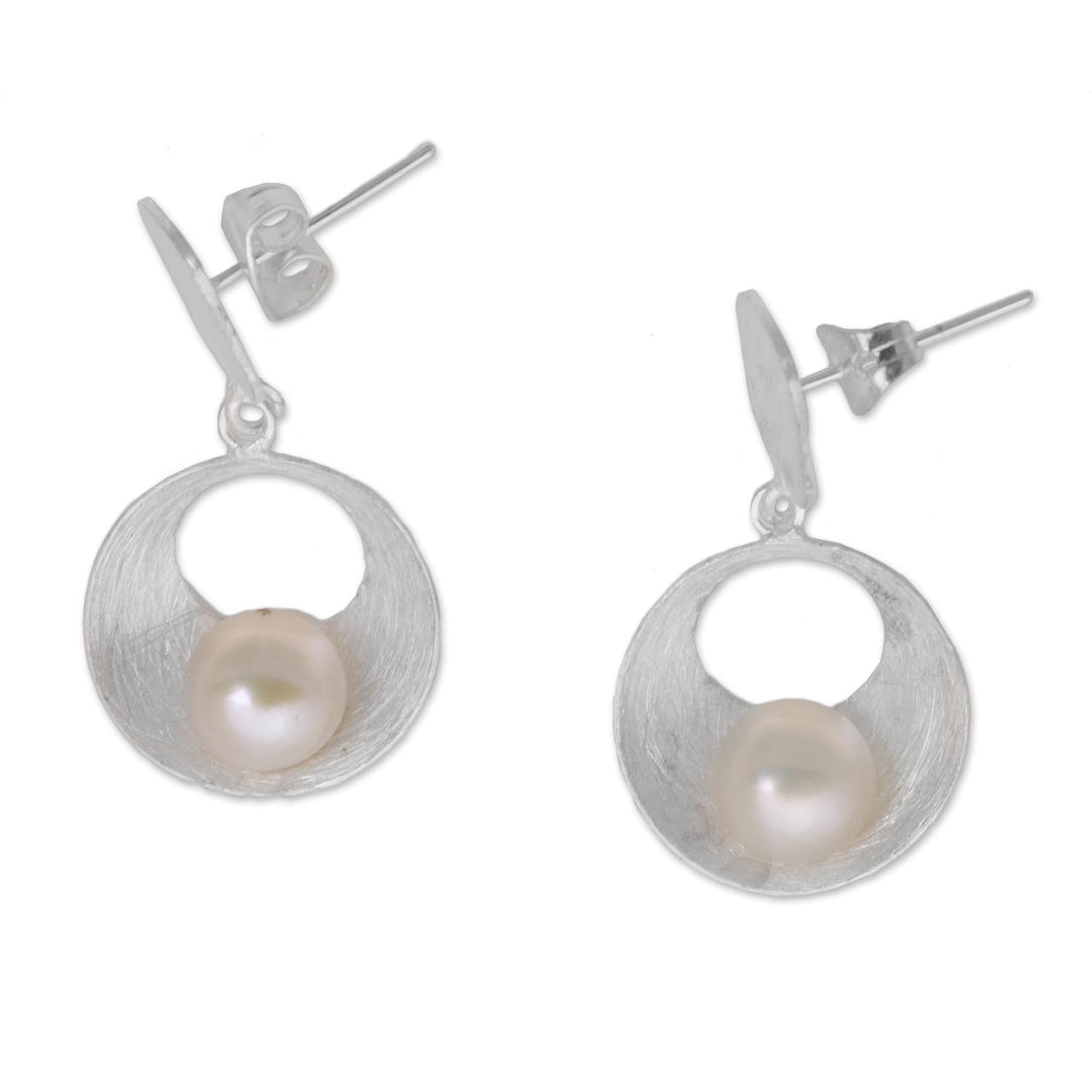 Cultured Mabe Pearl and Sterling Silver Earrings - Moon Vortex