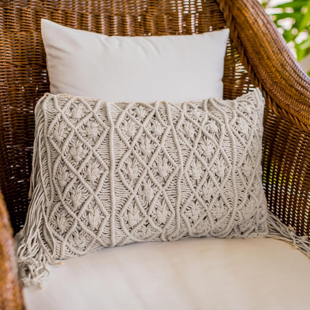 Small Handwoven Cotton Cushion Cover in Ecru - Fisherman's Weave