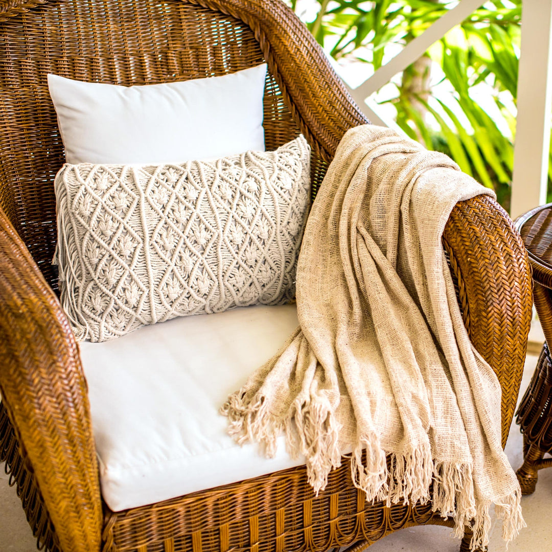 Small Handwoven Cotton Cushion Cover in Ecru - Fisherman's Weave