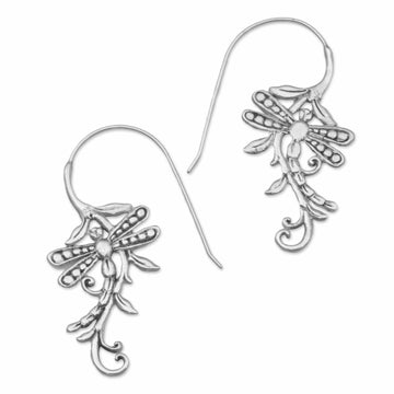 Indonesian Handmade Sterling Silver Dragonfly Drop Earrings - Dragonfly Allure