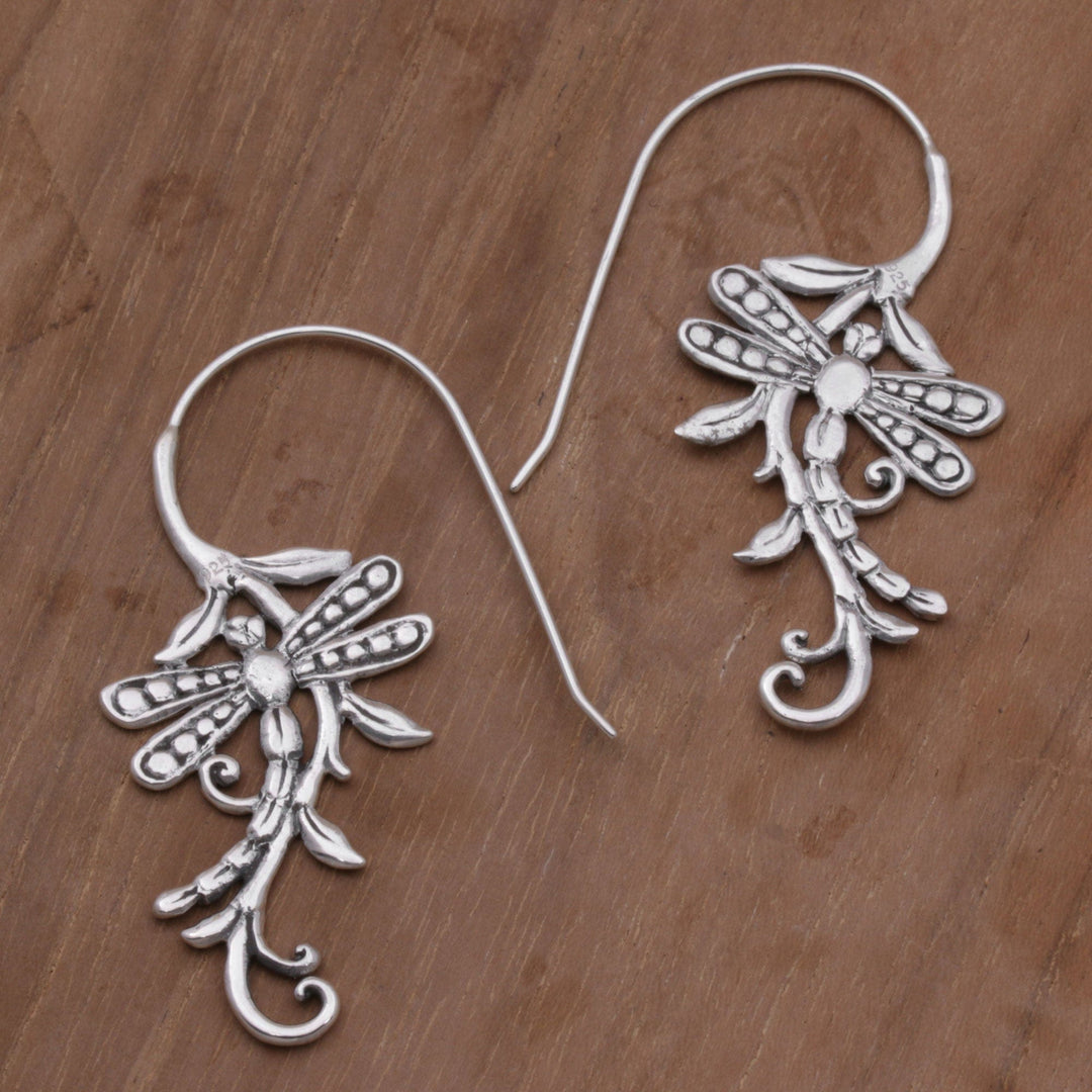 Indonesian Handmade Sterling Silver Dragonfly Drop Earrings - Dragonfly Allure