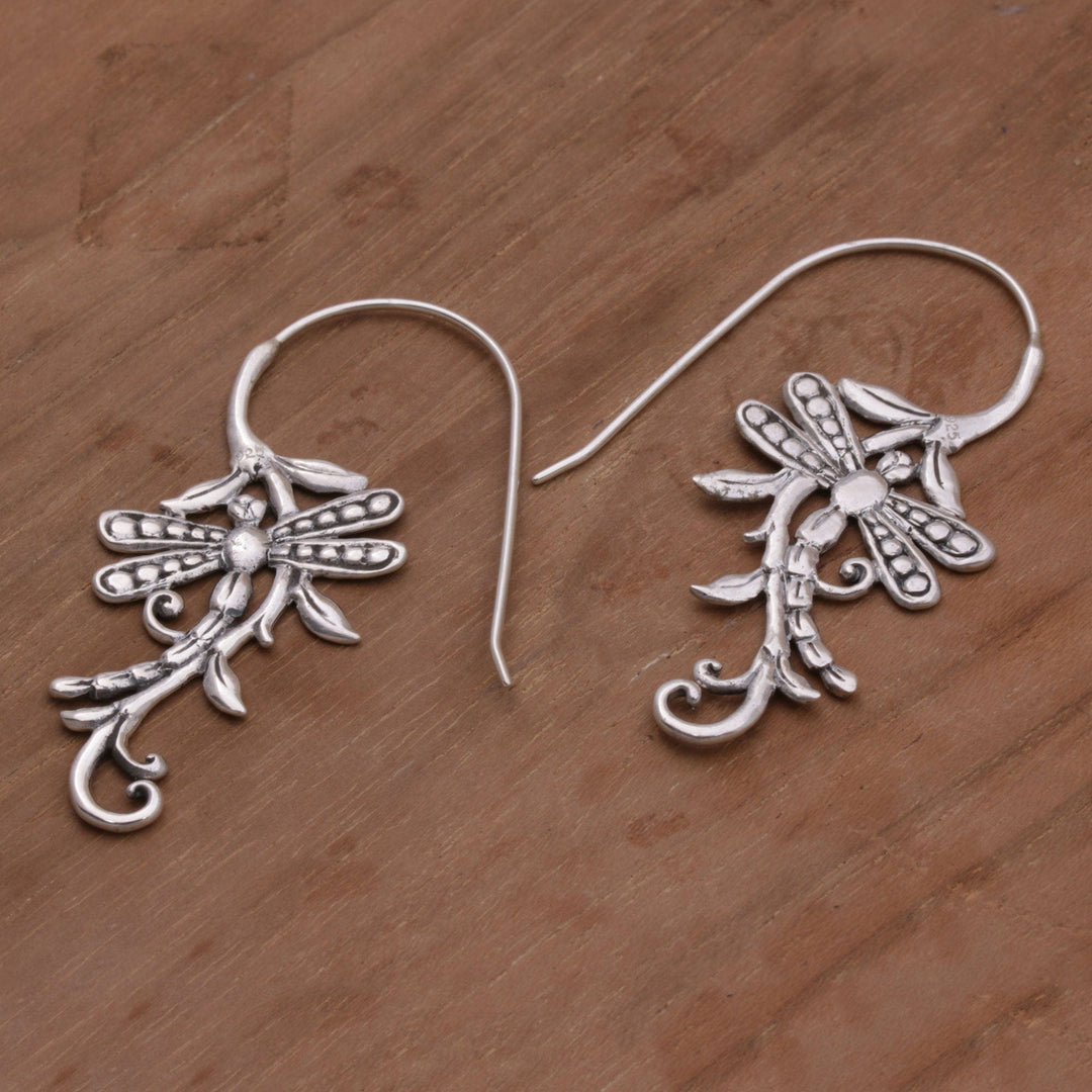 Indonesian Handmade Sterling Silver Dragonfly Drop Earrings - Dragonfly Allure
