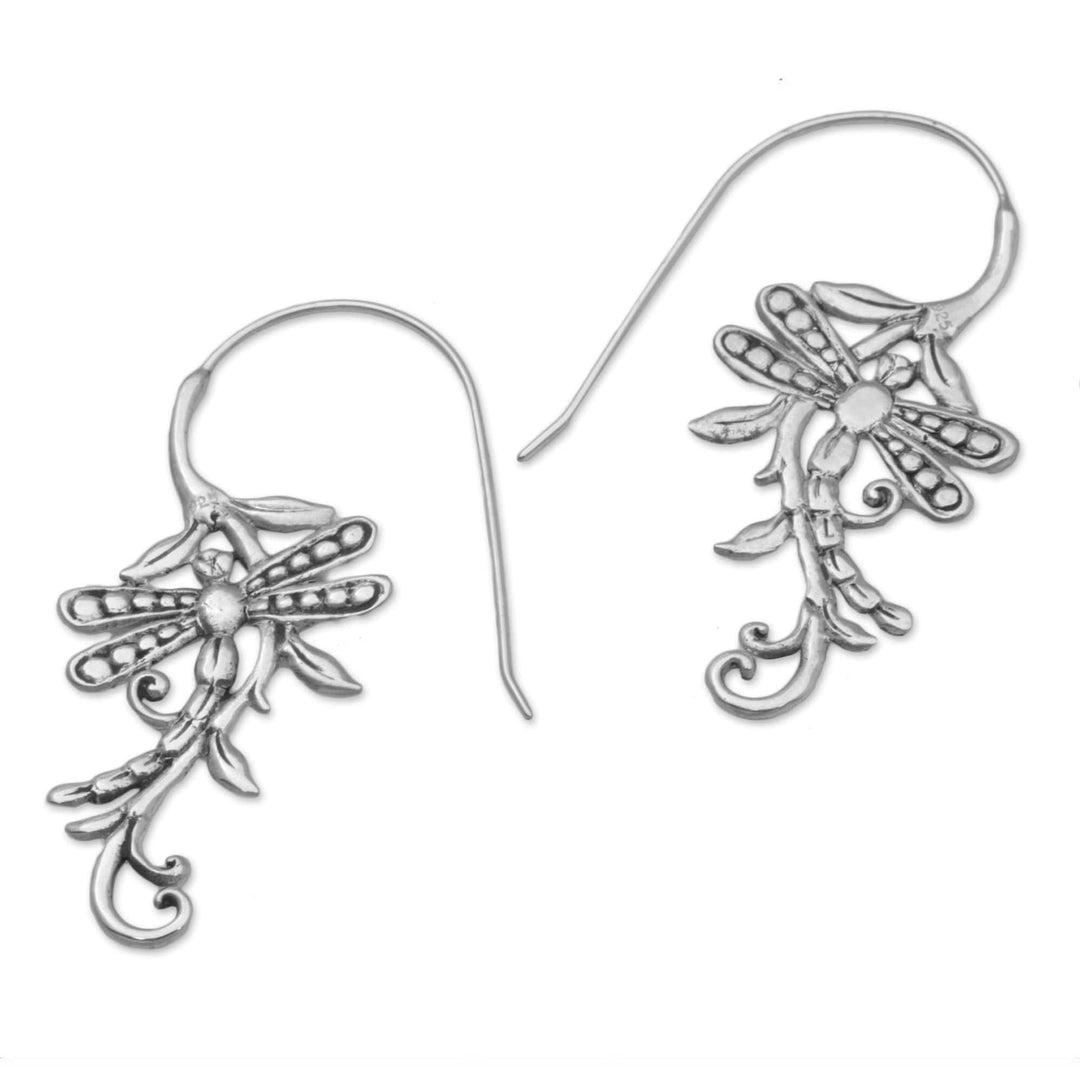 Indonesian Handmade Sterling Silver Dragonfly Drop Earrings - Dragonfly Allure