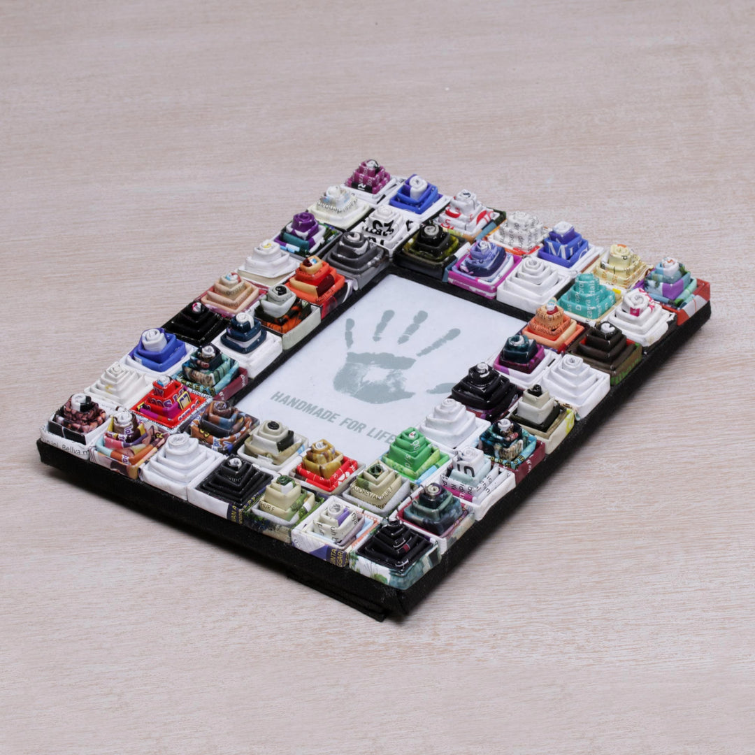 3x5 Recycled Paper Photo Frame with Multicolored Squares - Square Shrines