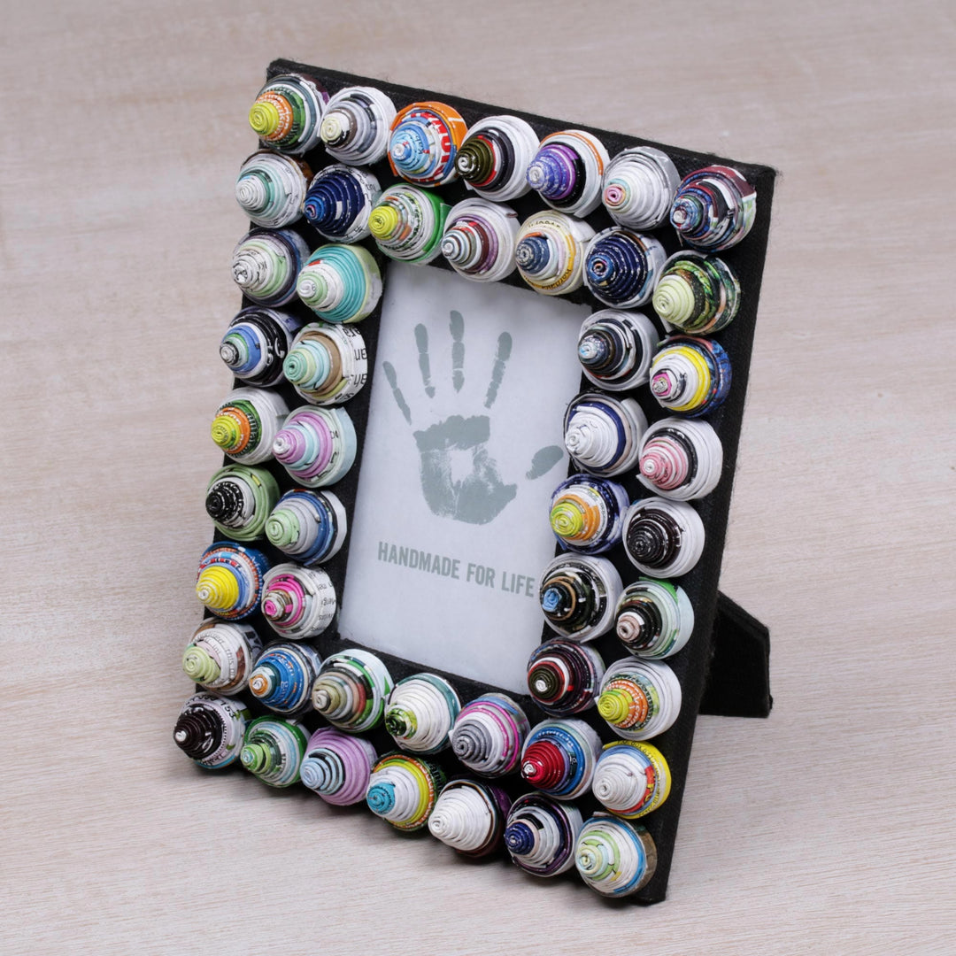 3x5 Recycled Paper Photo Frame with Circle Motifs - Colorful Shrines