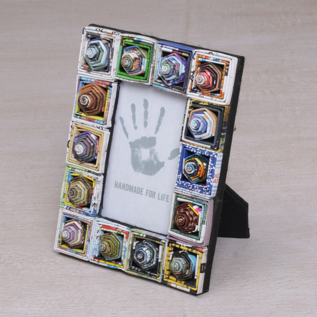 3x5 Recycled Paper Frame Geometric Motifs - Hexagonal Squares