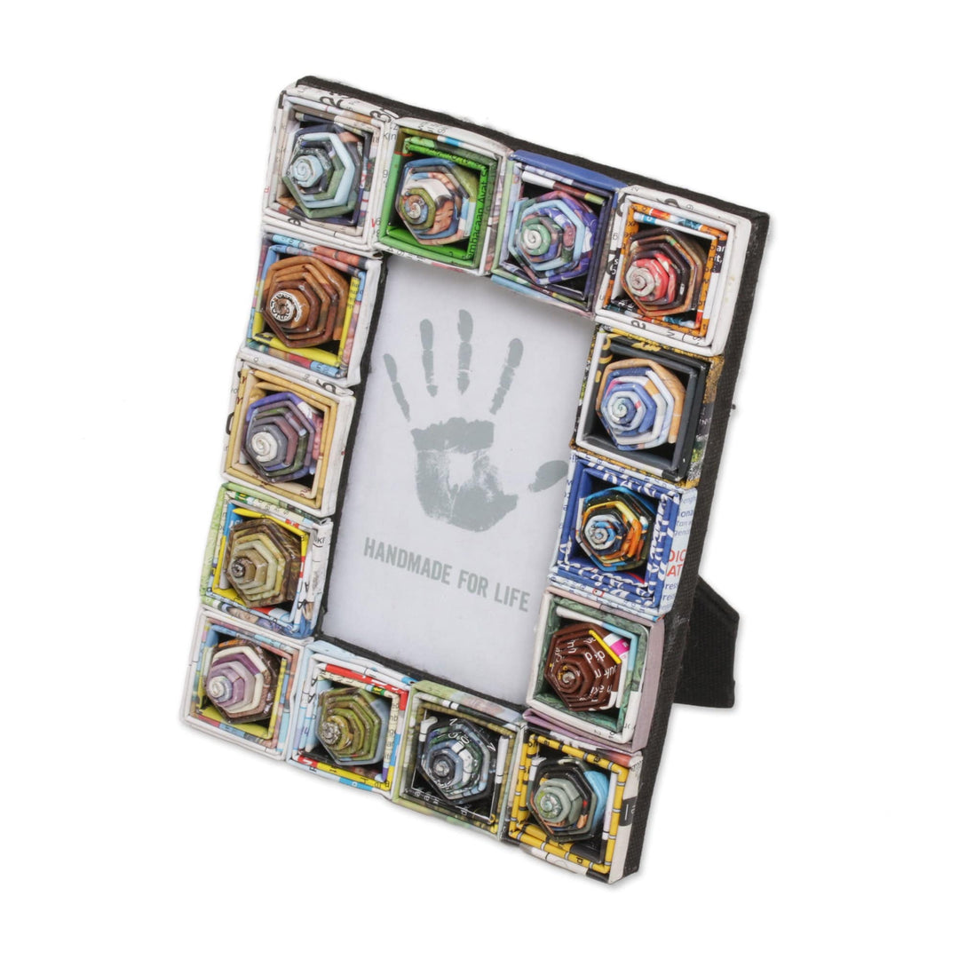 3x5 Recycled Paper Frame Geometric Motifs - Hexagonal Squares