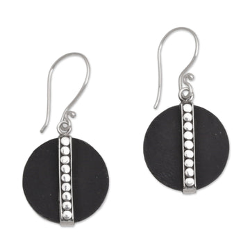Dot Motif Lava Stone and Sterling Silver Earrings - Dotted Discs