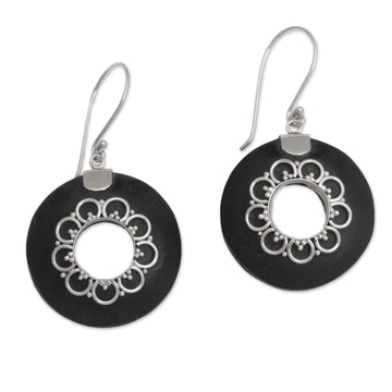 Circular Lava Stone and Sterling Silver Earrings - Wangi Rings