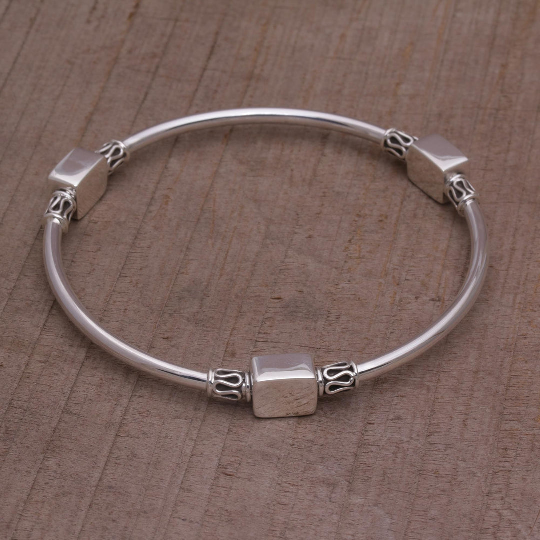 Sterling Silver Square Shape Bangle Bracelet - Square Reflection