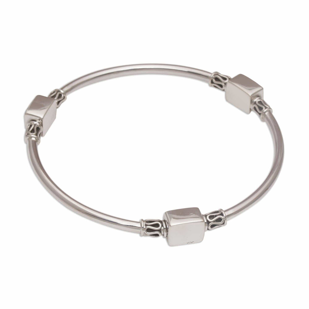 Sterling Silver Square Shape Bangle Bracelet - Square Reflection
