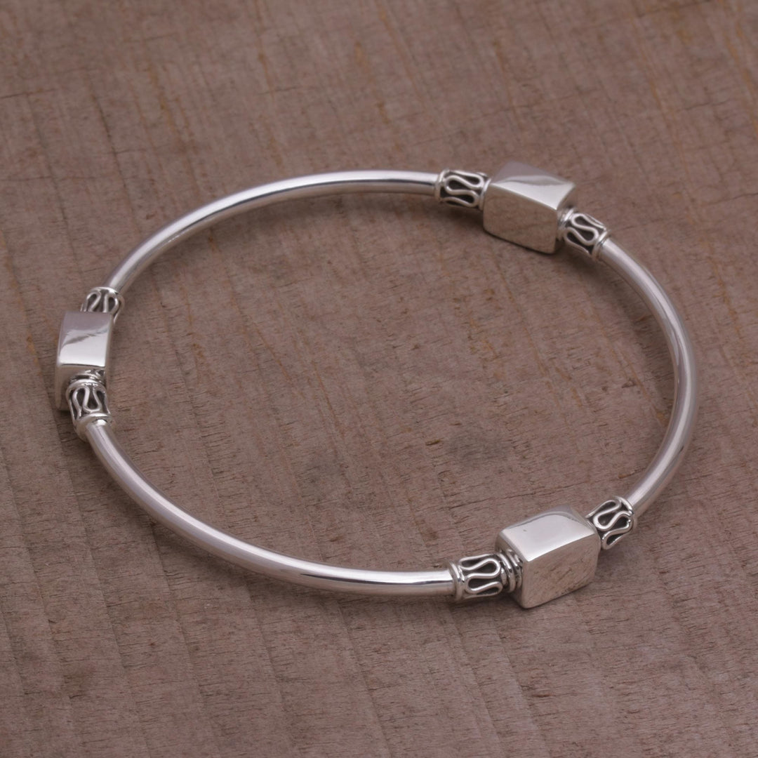 Sterling Silver Square Shape Bangle Bracelet - Square Reflection