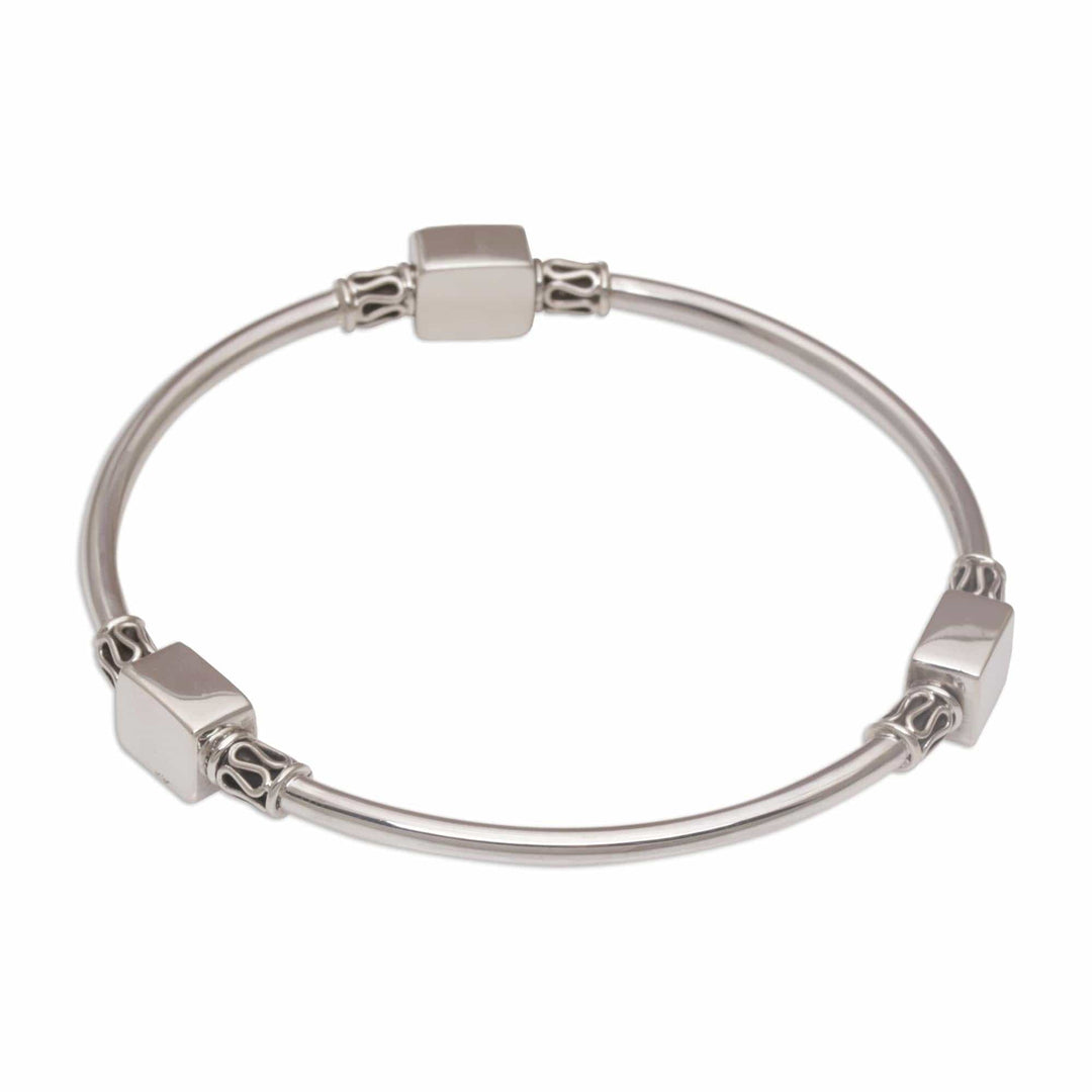 Sterling Silver Square Shape Bangle Bracelet - Square Reflection
