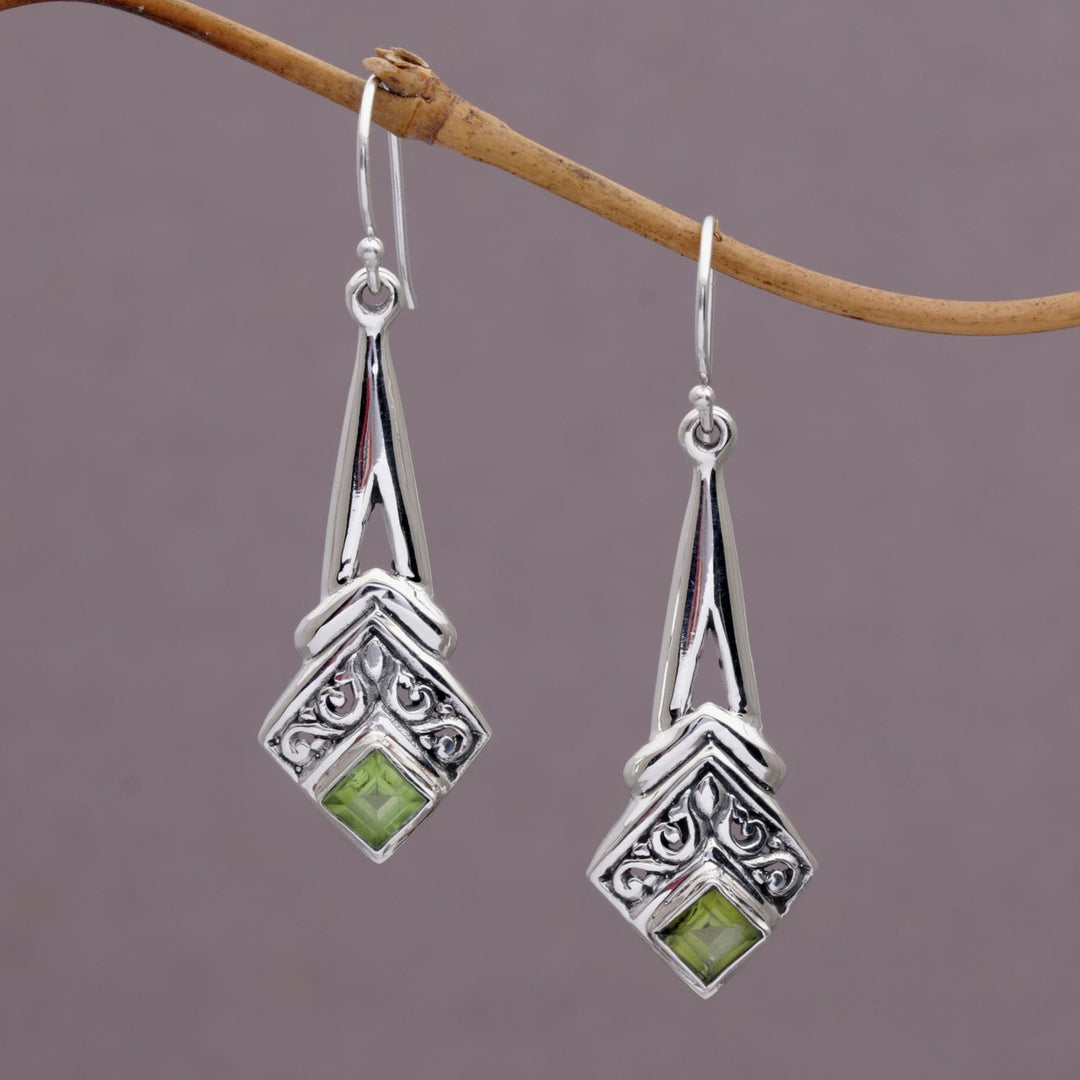 Peridot and Sterling Silver Dangle Earrings from Indonesia - Bali Gleam