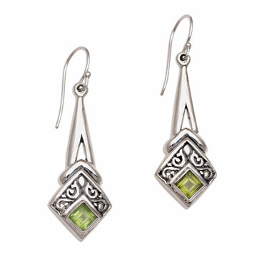 Peridot and Sterling Silver Dangle Earrings from Indonesia - Bali Gleam