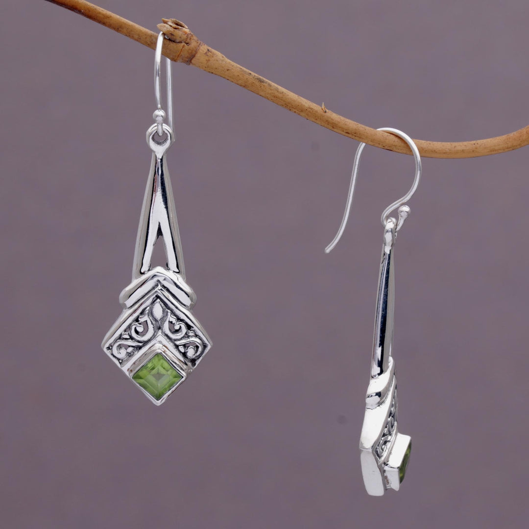 Peridot and Sterling Silver Dangle Earrings from Indonesia - Bali Gleam