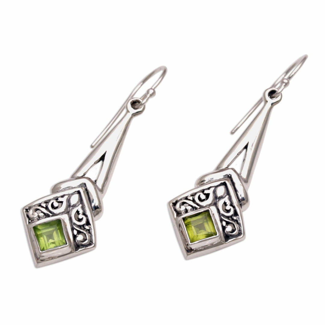 Peridot and Sterling Silver Dangle Earrings from Indonesia - Bali Gleam