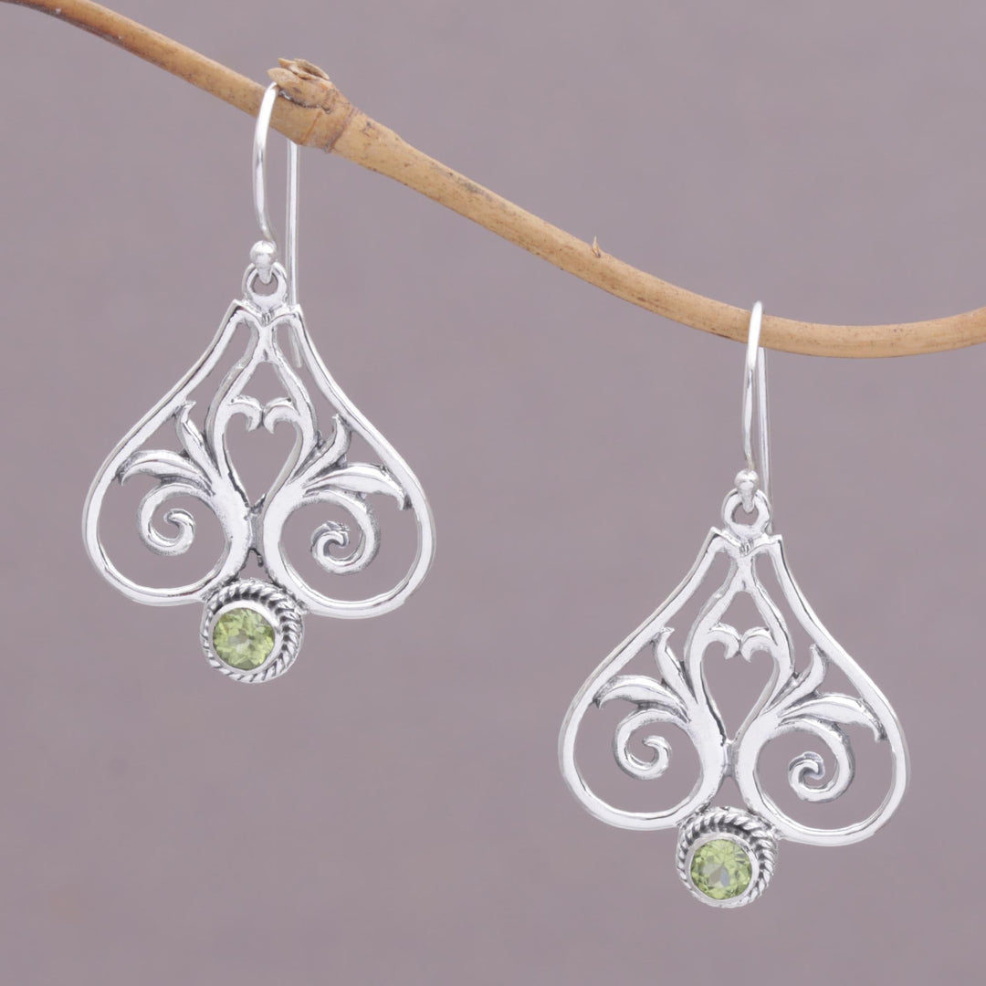 Peridot and Sterling Silver Heart Shaped Dangle Earrings - Heart of Bali