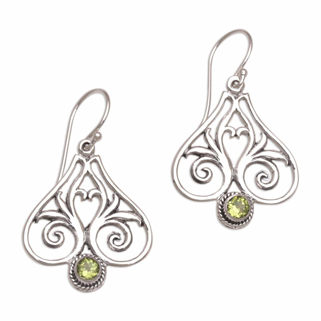 Peridot and Sterling Silver Heart Shaped Dangle Earrings - Heart of Bali