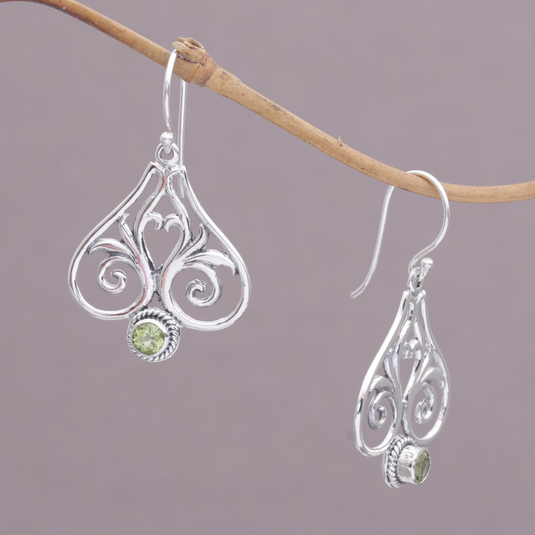 Peridot and Sterling Silver Heart Shaped Dangle Earrings - Heart of Bali