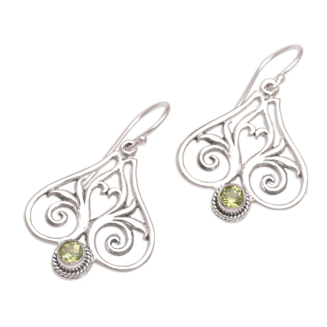 Peridot and Sterling Silver Heart Shaped Dangle Earrings - Heart of Bali