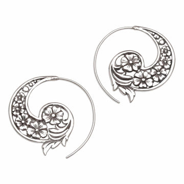Handmade Sterling Silver Half Hoop Earrings from Indonesia - Dazzling Flourish