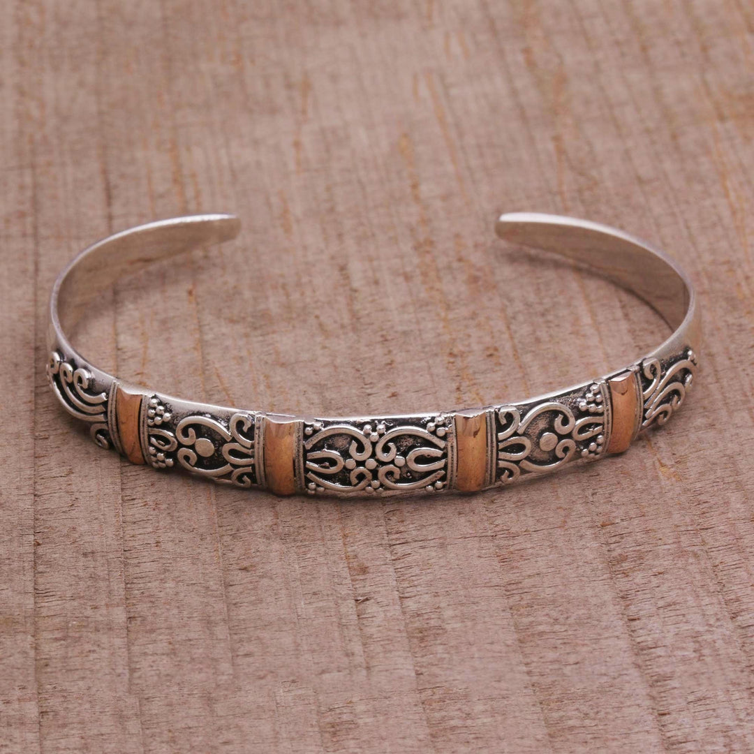 18k Gold Accent Sterling Silver Cuff Bracelet - Merajan Mystique