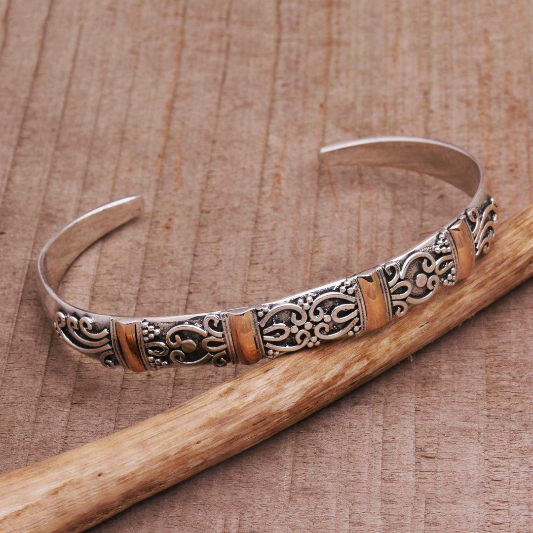 18k Gold Accent Sterling Silver Cuff Bracelet - Merajan Mystique