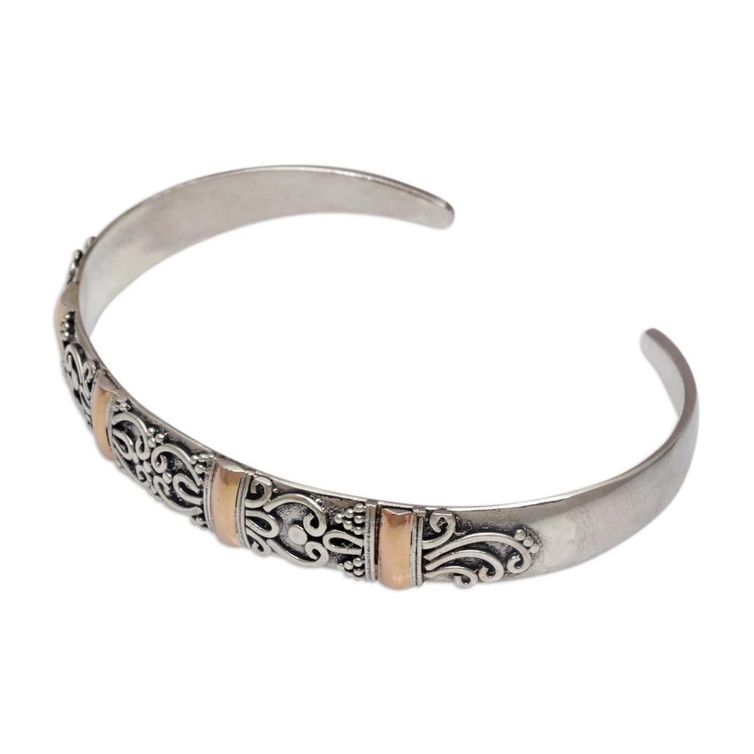 18k Gold Accent Sterling Silver Cuff Bracelet - Merajan Mystique