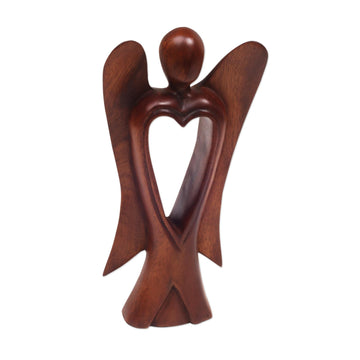 Hand Carved Wood Figurine of an Angel with Heart Feature - Heart of an Angel