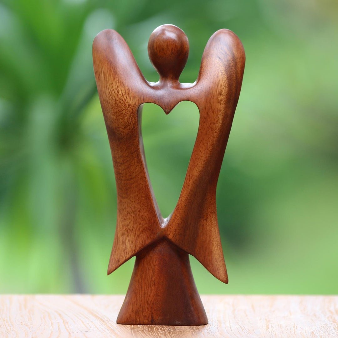 Hand Carved Wood Figurine of an Angel with Heart Feature - Heart of an Angel