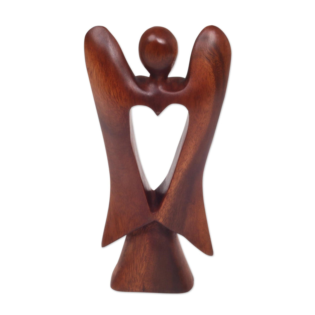 Hand Carved Wood Figurine of an Angel with Heart Feature - Heart of an Angel