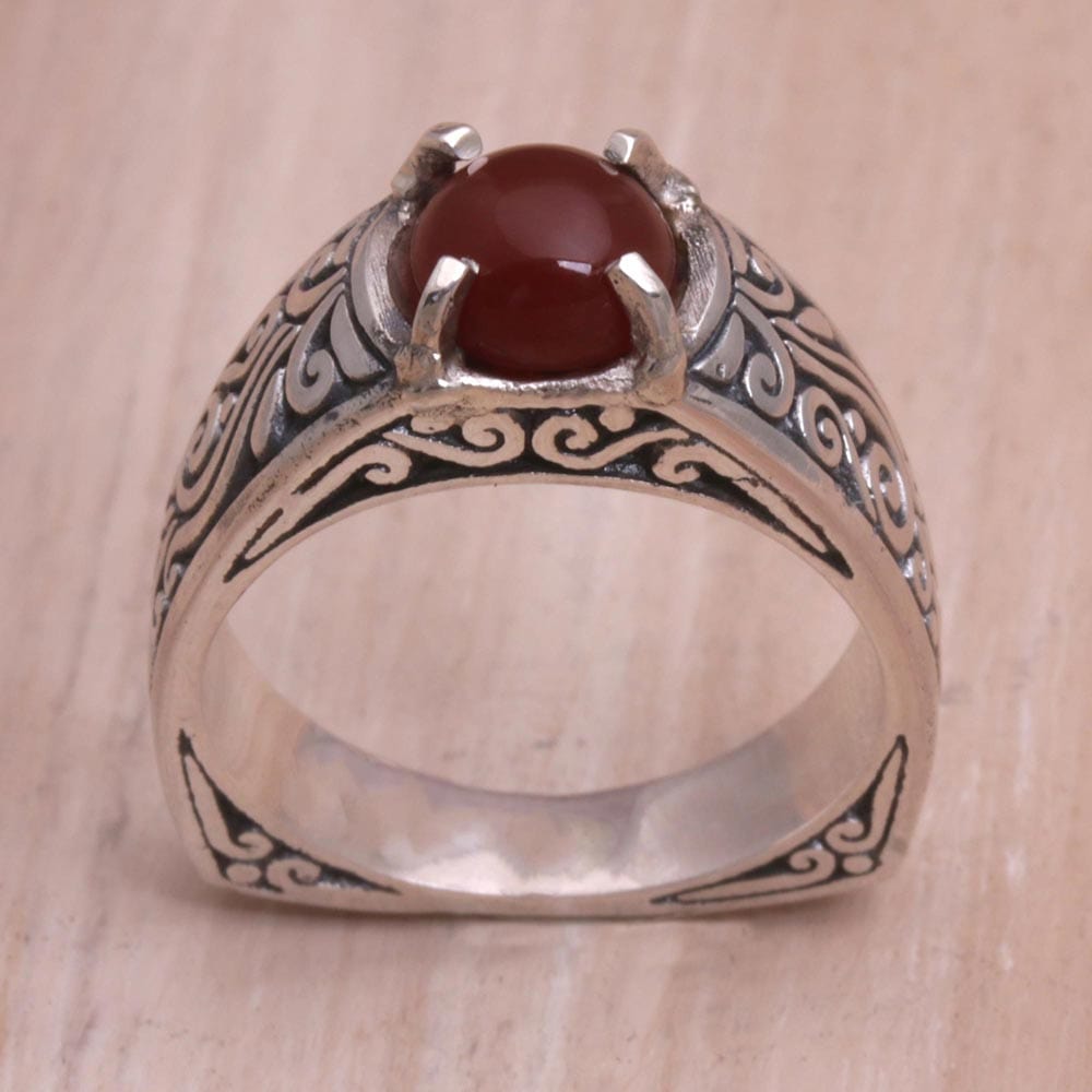 Carnelian and Sterling Silver Single Stone Ring - Uluwatu Temple