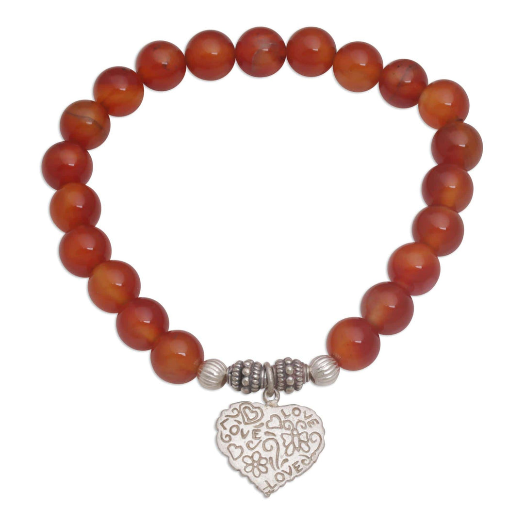 Red Carnelian Heart Charm Beaded Bracelet - Loving Fantasy