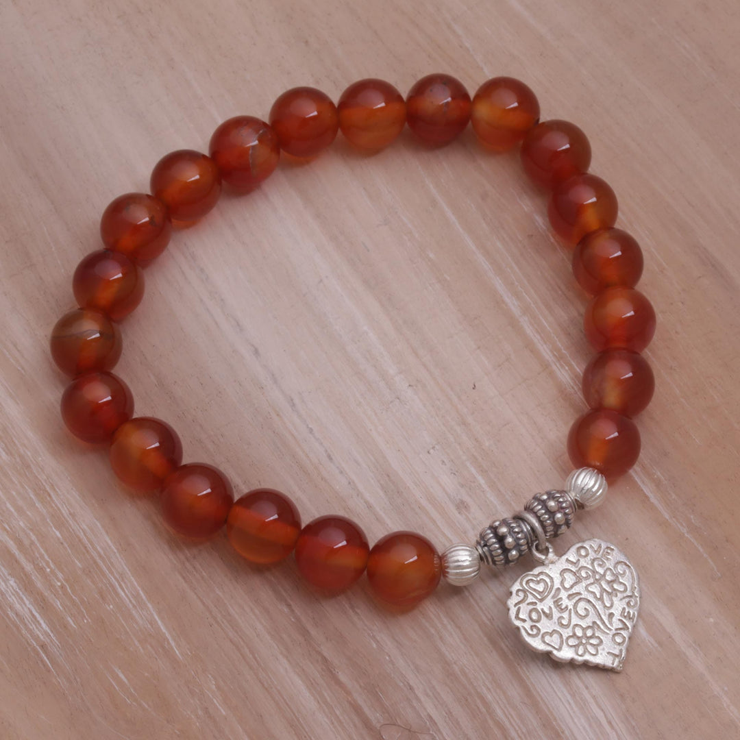 Red Carnelian Heart Charm Beaded Bracelet - Loving Fantasy