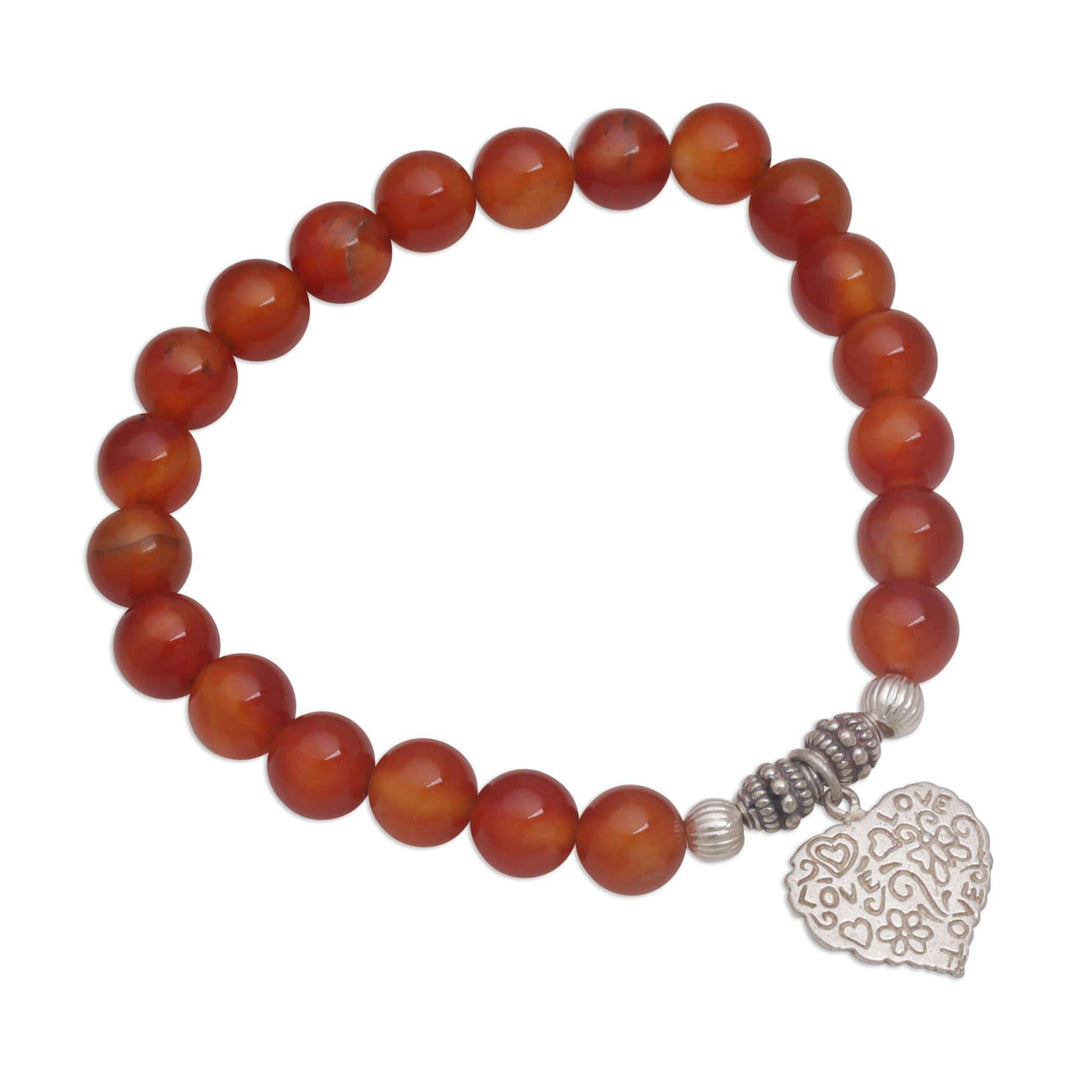 Red Carnelian Heart Charm Beaded Bracelet - Loving Fantasy