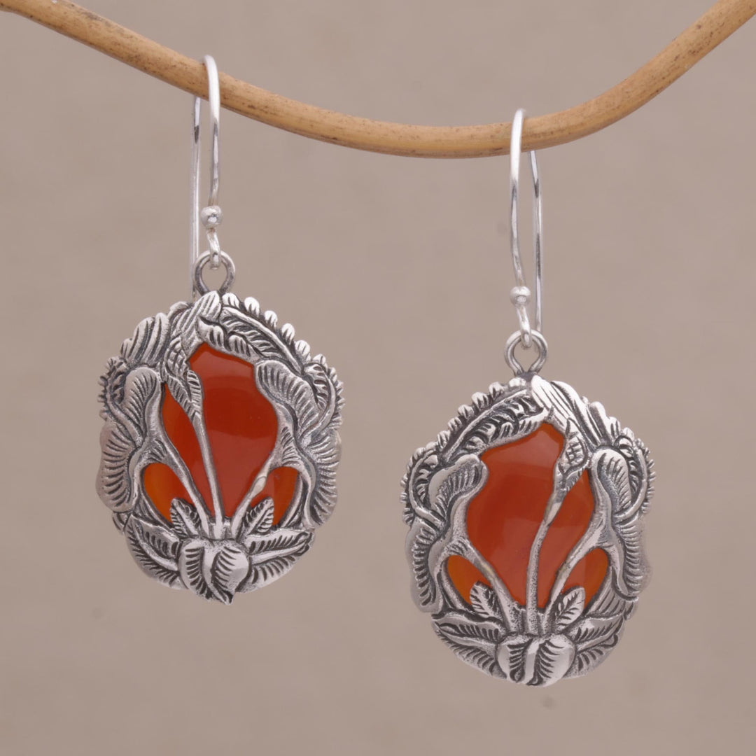 Carnelian and Silver Floral Dangle Earrings - Floral Plains