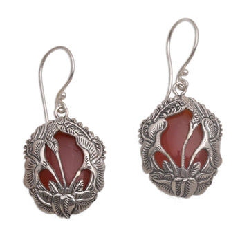 Carnelian and Silver Floral Dangle Earrings - Floral Plains