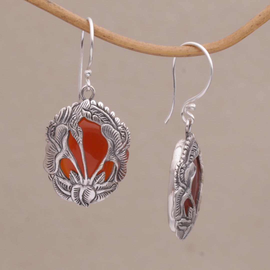 Carnelian and Silver Floral Dangle Earrings - Floral Plains