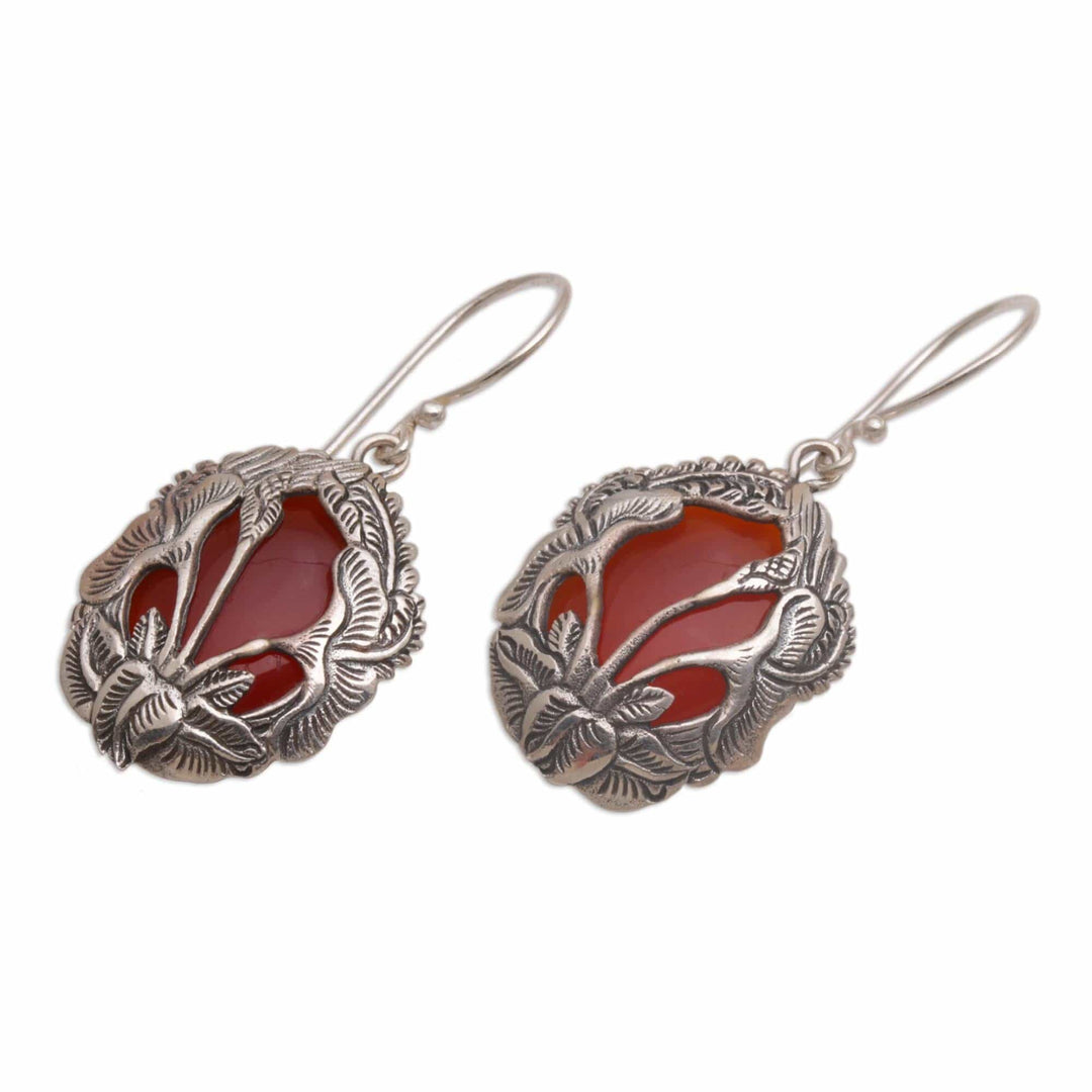 Carnelian and Silver Floral Dangle Earrings - Floral Plains