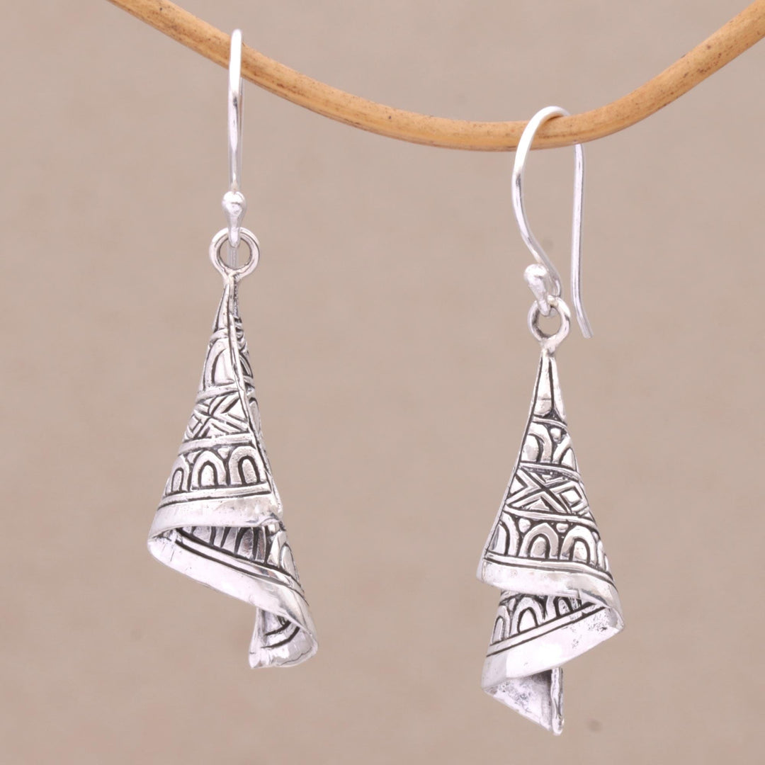 Sterling Silver Cultural Dangle Earrings - Shining Songket