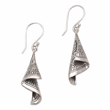 Sterling Silver Cultural Dangle Earrings - Shining Songket