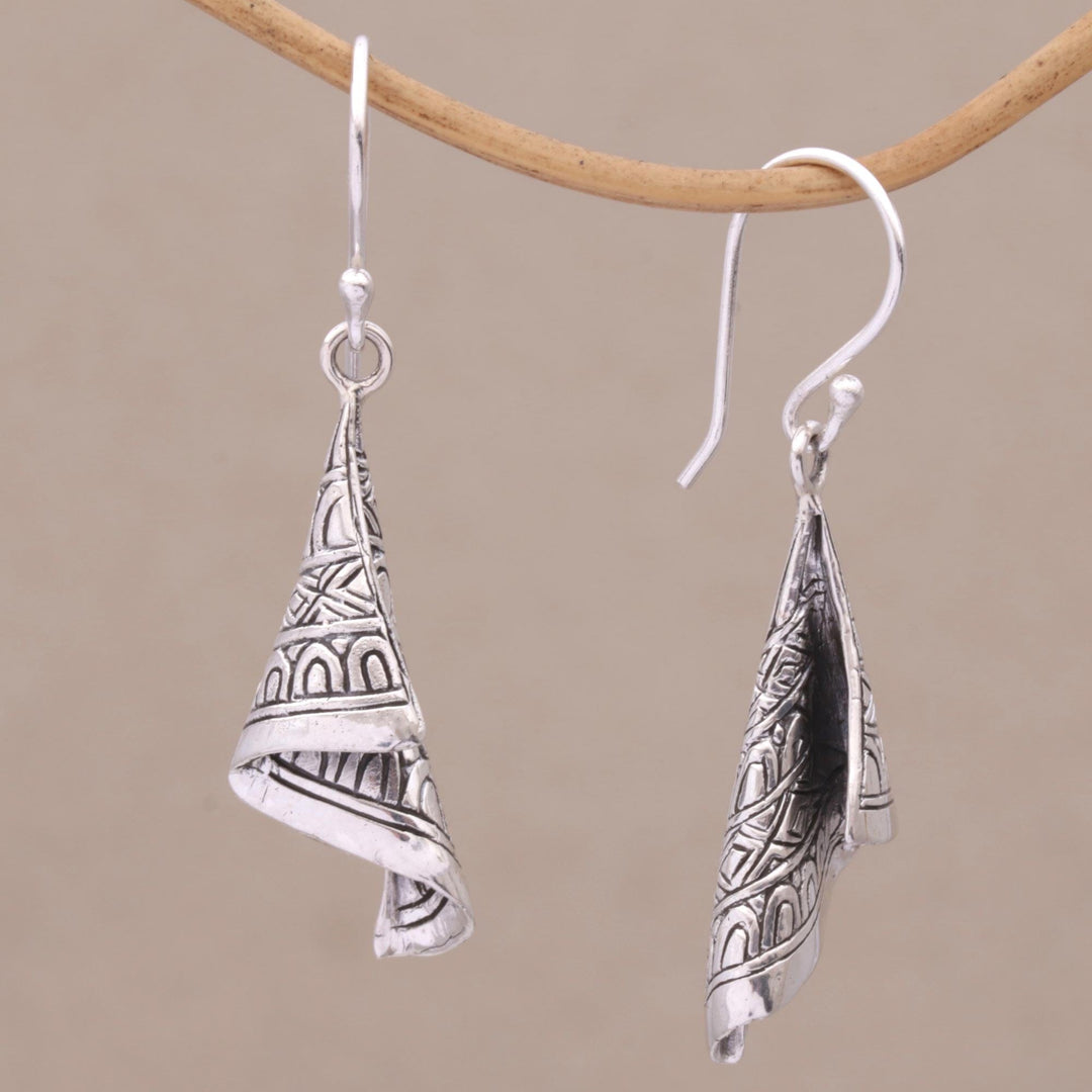 Sterling Silver Cultural Dangle Earrings - Shining Songket